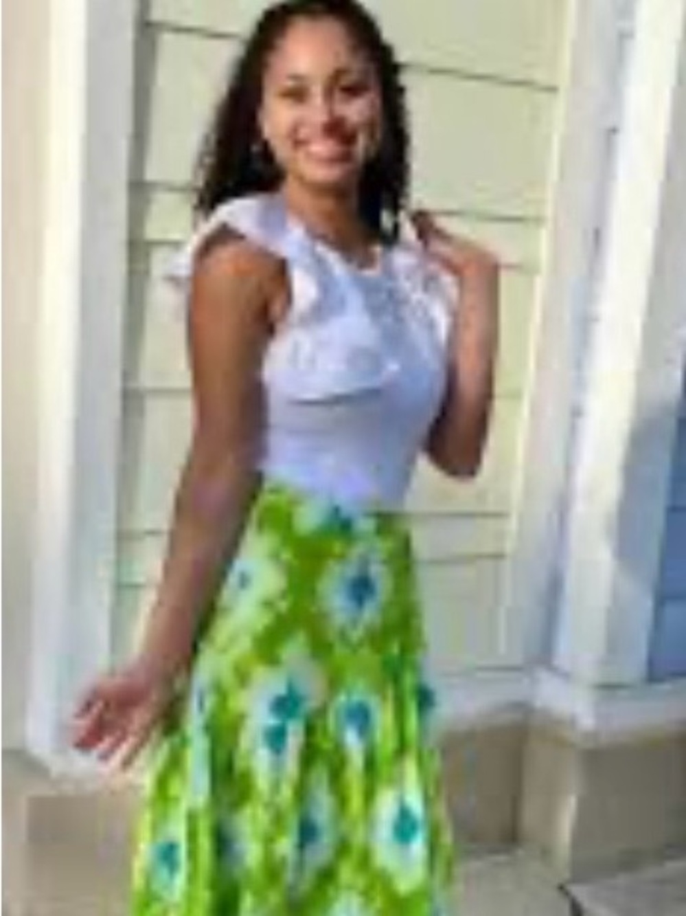 Versona Green Tie-Dye Midi Skirt with Teal Accents